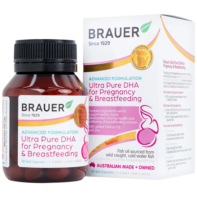 Viên uống hỗ trợ phụ nữ mang thai và phụ nữ cho con bú Brauer Ultra Pure Dha For Pregnancy & Breastfeeding (60 viên)